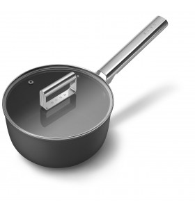 Smeg Cookware Yapışmaz Sos Tenceresi Cam Kapaklı Siyah