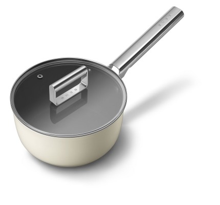 Smeg Cookware Yapışmaz Sos Tenceresi Cam Kapaklı Krem