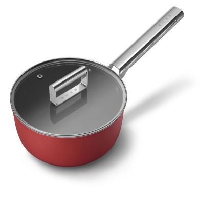 Smeg Cookware Yapışmaz Sos Tenceresi Cam Kapaklı Kırmızı